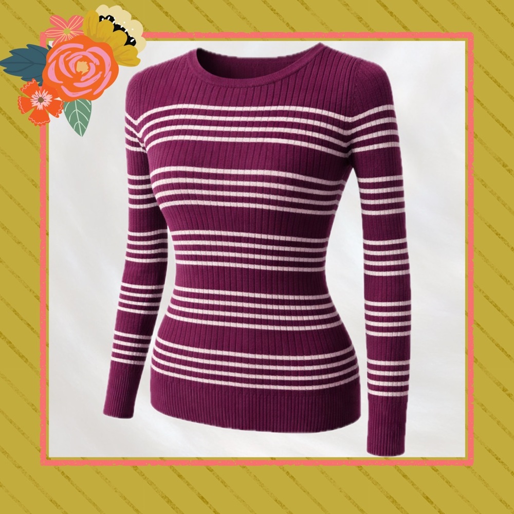 Vintage George Ribbed Stripe Sweater S (4-6) 90s Y2K Fitted Knit Long Sleeve Top